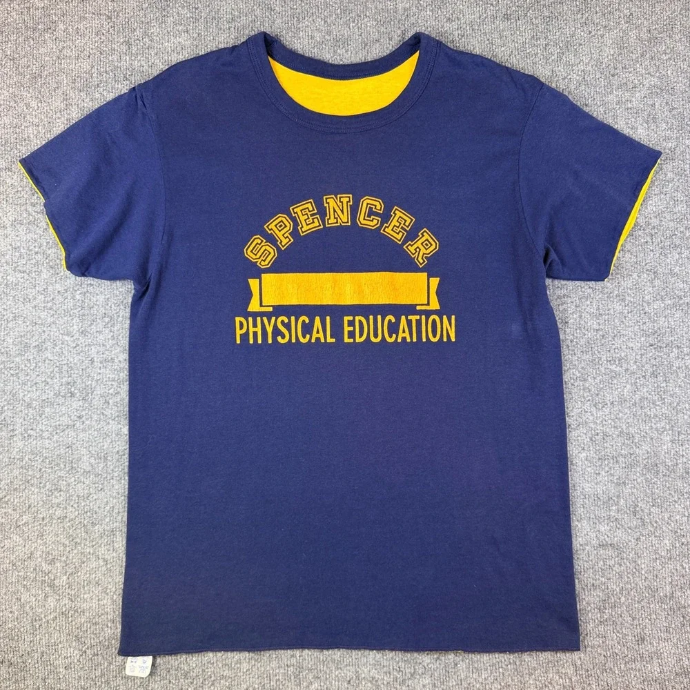 Vintage Champion Double Face T Shirt Mens L Reversible Phys Ed Made in USA 80s - Picture 1 of 11